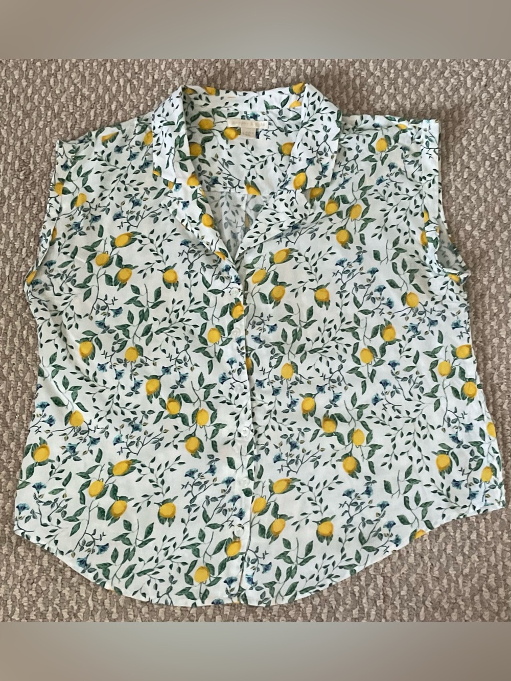 Cooper & Ella White Lemon Print Sleeveless Button-Up Blouse